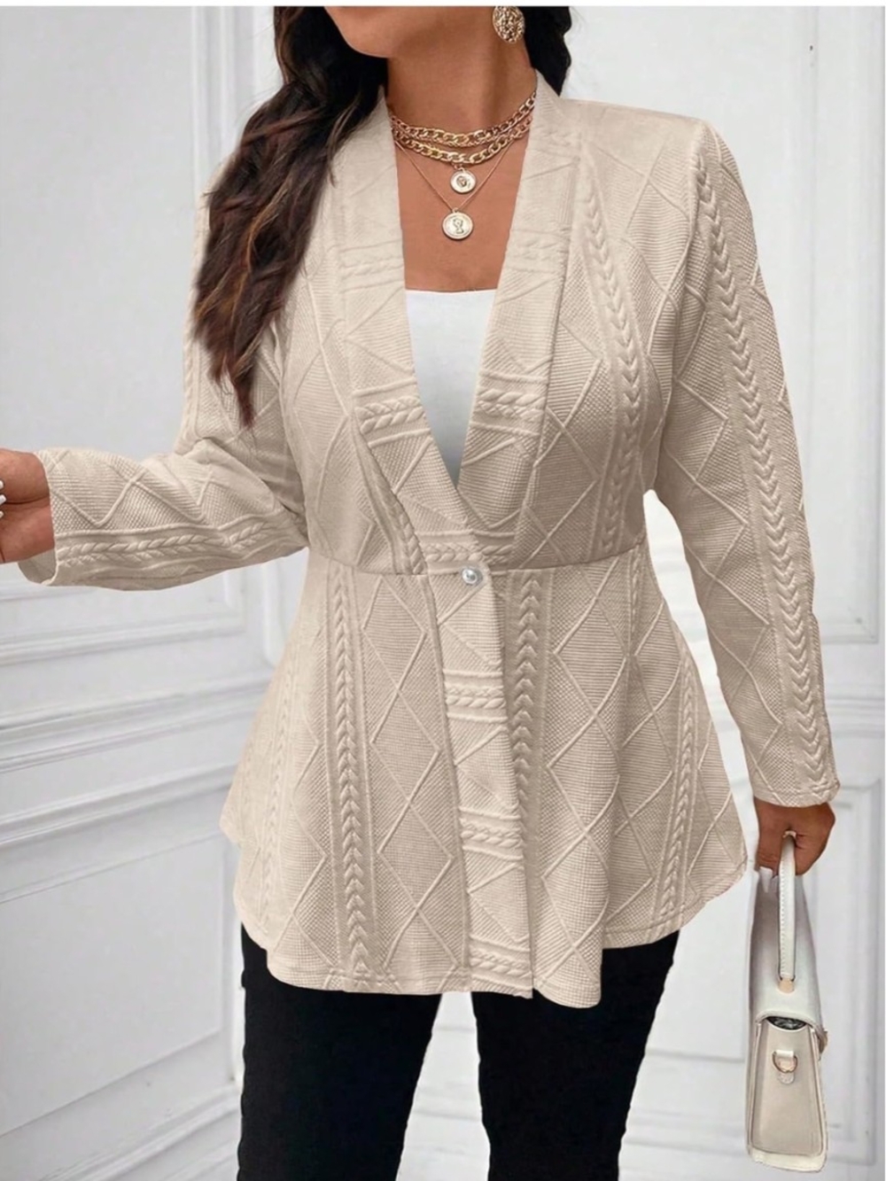 Elegant Cream Knit Cardigan Sweater